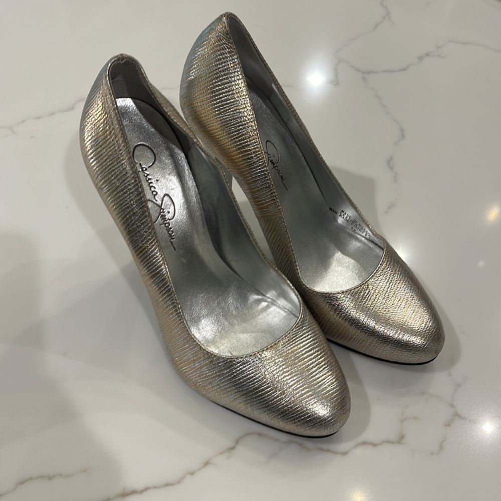 Jessica Simpson good and silver heels.